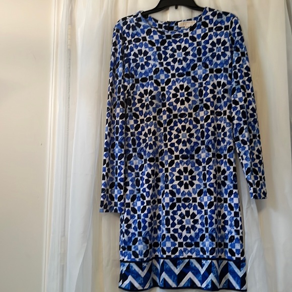 MICHAEL Michael Kors lightweight blues geometric print dress size M - Picture 1 of 5